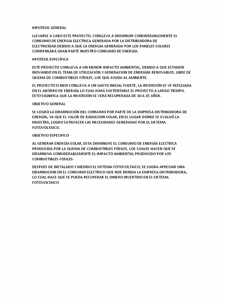 ¿Cuál es la hipótesis de la energía solar?