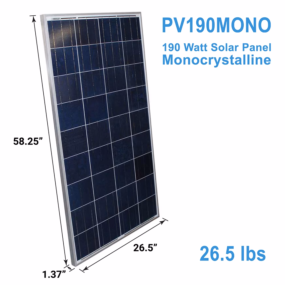 What are the specs of monocrystalline solar panels?