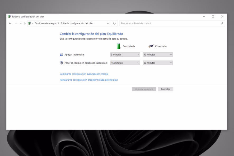 ¿Cuáles son las opciones de energía del sistema?