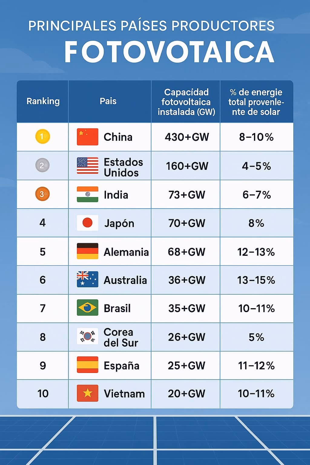 ¿Qué países utilizan más paneles solares?